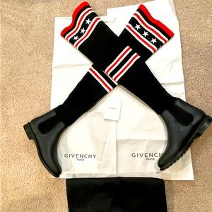 100% authentic Givenchy Black Knit Fabric and Rubber Storm Over The Knee Boots